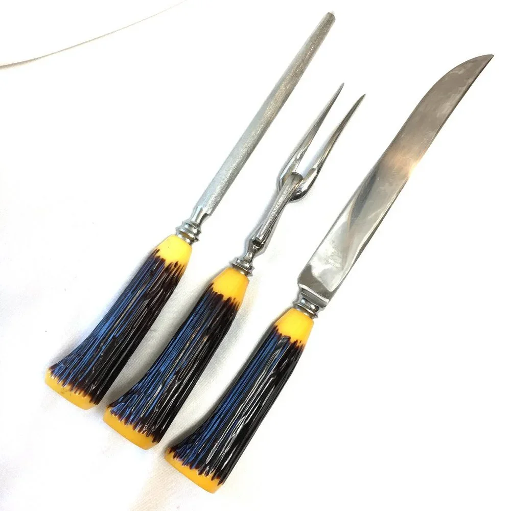 * Carving 3 piece Set B. Thomas & Co. Sheffield MCM Vtg